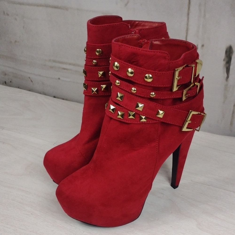Shi By Journey's Heeled Boots with Studded Straps, Size 9